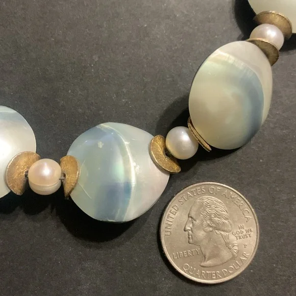 Stunning… Grey Osmena pearl 12 count Mabe Shell Nautical necklace ONE OF A KIND